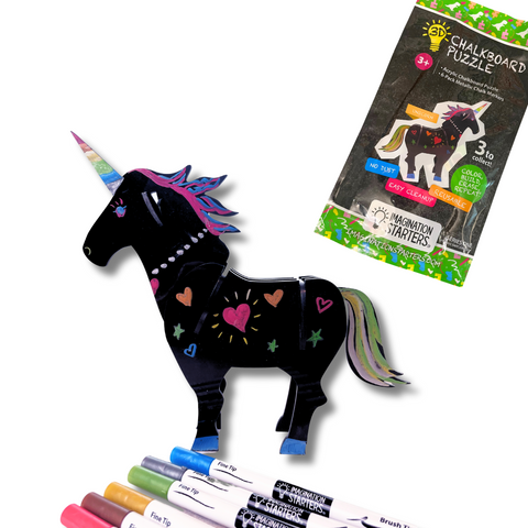 3D Chalkboard Puzzle Unicorn with 6 chalk markers
